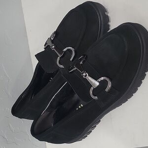 ITALEAU Women's Black Suede Fur Lined Loafers